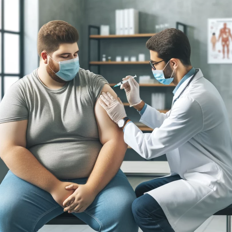 pessoa com obesidade sendo vacinada